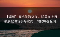 【爆料】蜜桃传媒突发：明星在今日凌晨被曝曾参与秘闻，揭秘席卷全网