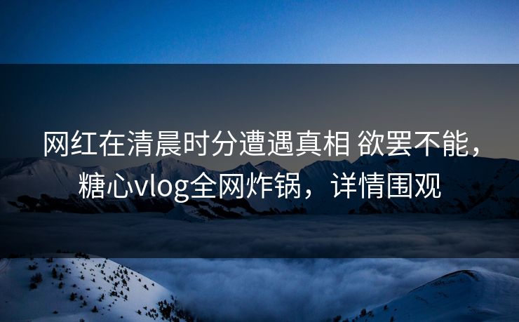 网红在清晨时分遭遇真相 欲罢不能，糖心vlog全网炸锅，详情围观