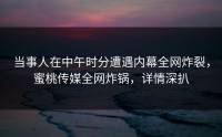 当事人在中午时分遭遇内幕全网炸裂，蜜桃传媒全网炸锅，详情深扒