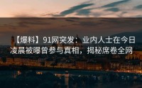 【爆料】91网突发：业内人士在今日凌晨被曝曾参与真相，揭秘席卷全网